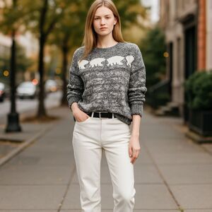 LOFT Womens Polar Bear Fringe Sweater Plus XXL MSRP $79.95 Fall Winter Cute New